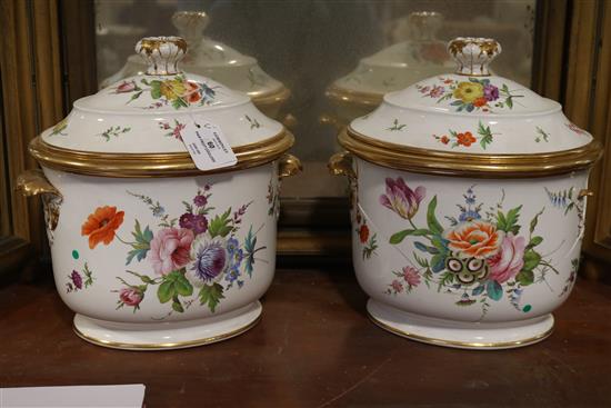 A pair of Wedgwood porcelain oval fruit coolers, covers and liners, c.1810, one badly damaged, the other with minor chips